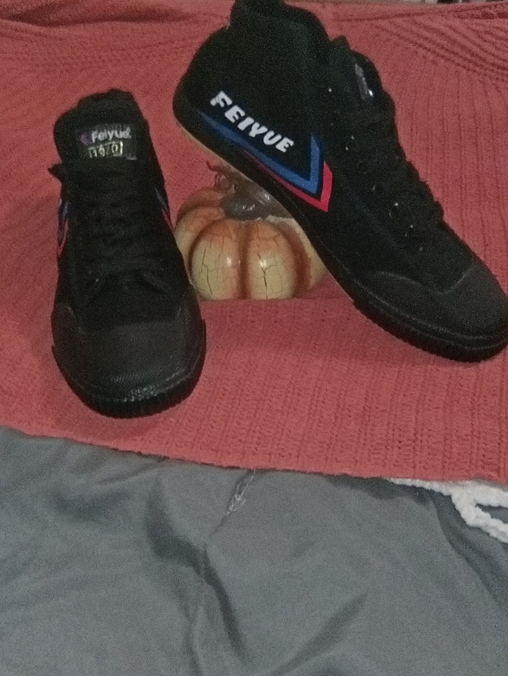 Feiyue Black High-Top Sneakers with Blue and Red Chevron